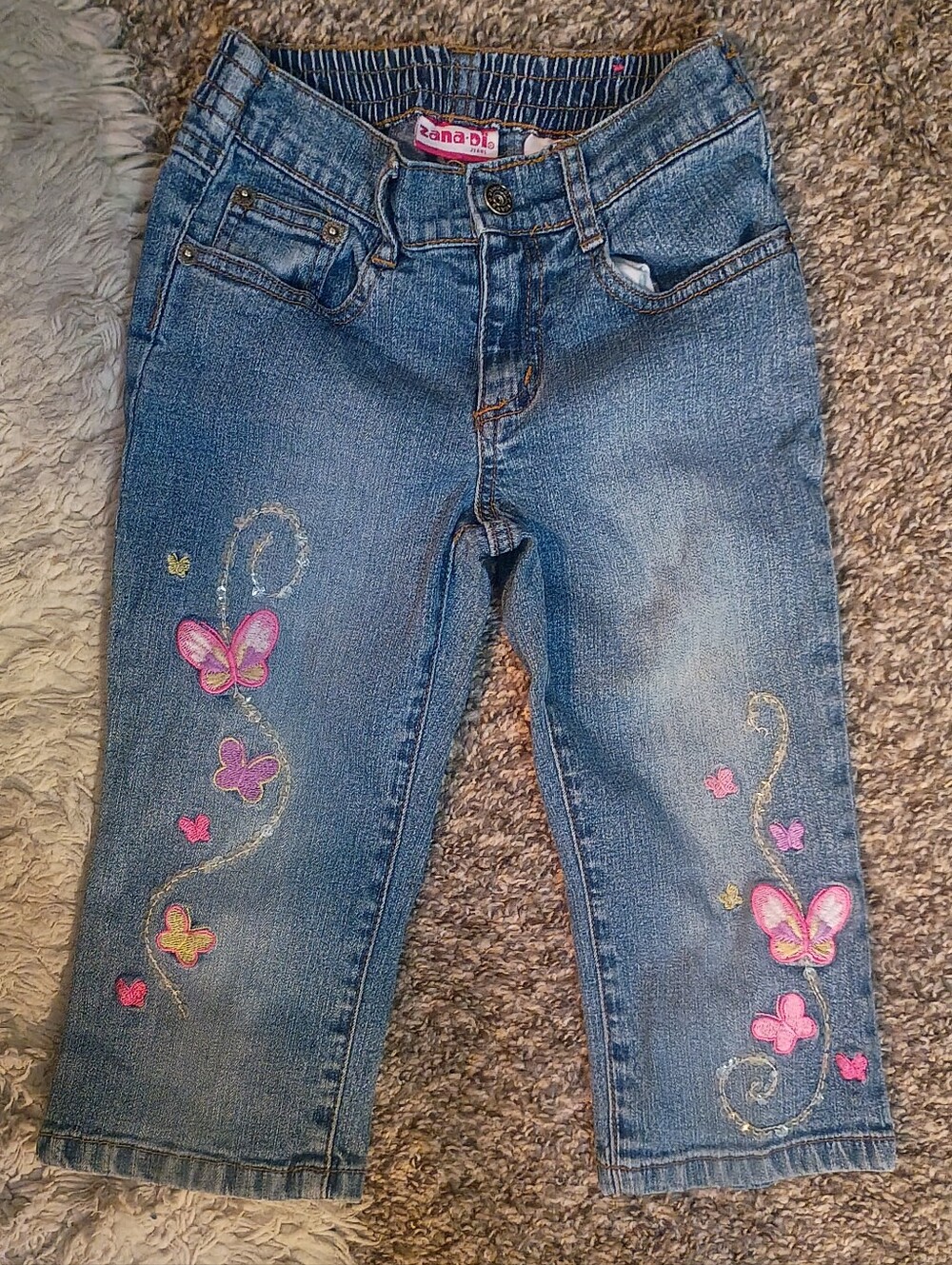 Zandi Di Blue Denim Jeans with Pink & Purple Butterfly Embroidery